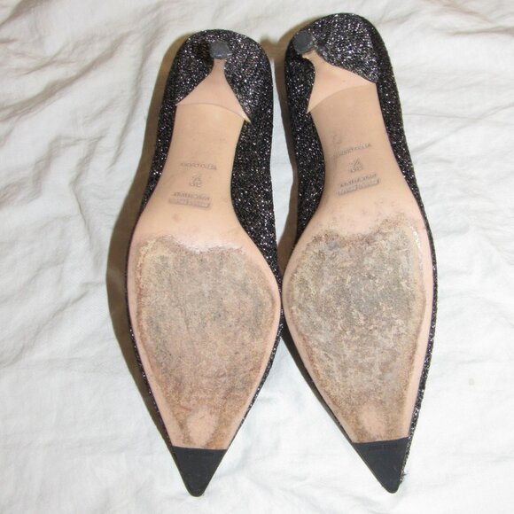 Miu Miu Black Silver Glitter Flower Stone Pointed Toe Witch Goth Heels 39 1/2 - Picture 6 of 7